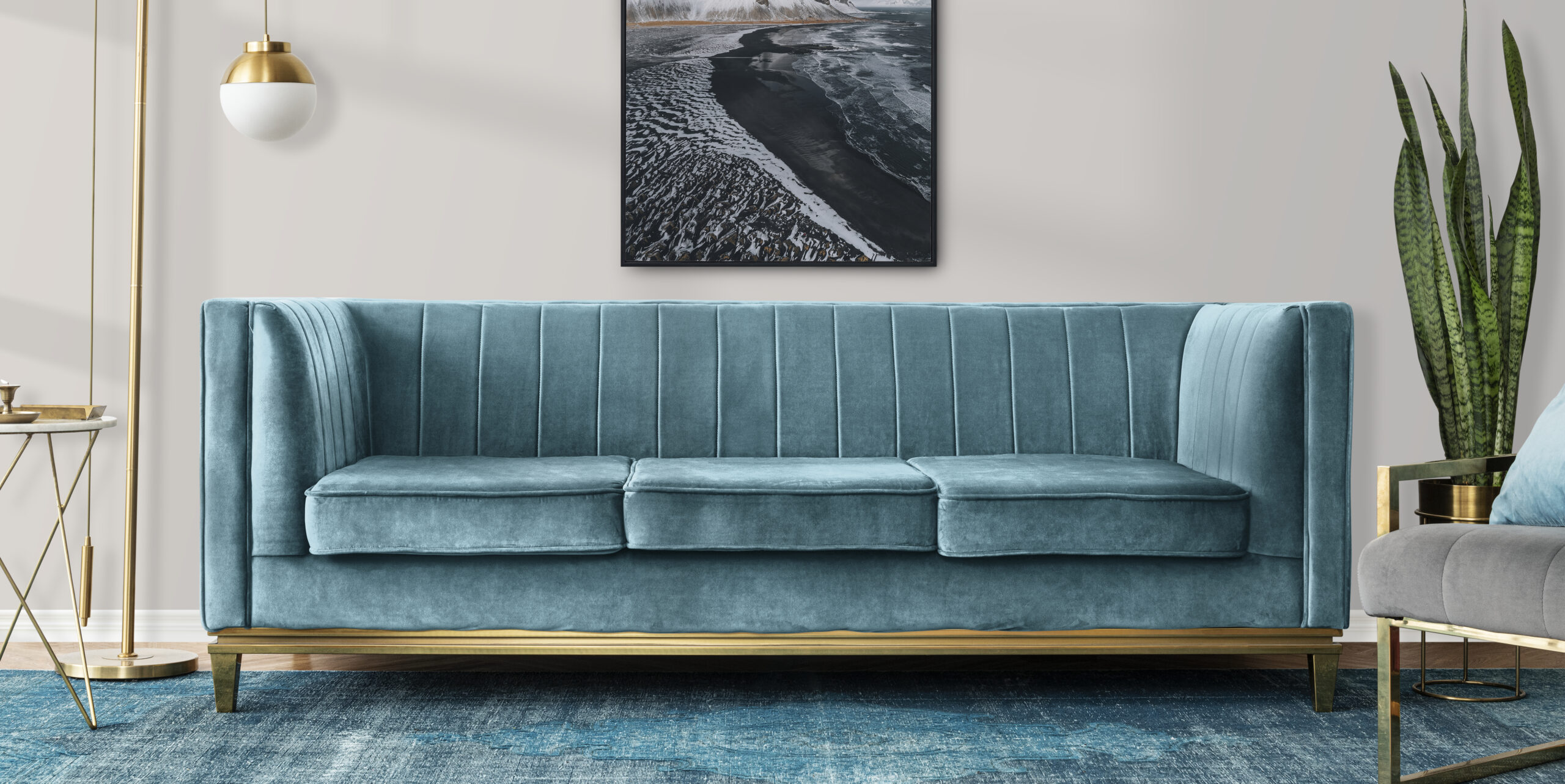 Chic modern luxury aesthetics style living room in blue tone